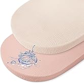 BeBeJoJo Baby Bassinet Sheets TPU Waterproof 2 Pack Soft Muslin Bedside Bassinet Mattress Sheets with Bottom Elastic Band for Baby Boy Girls Unisex Fit Hourglass Oval and Rectangle, Pink Beige