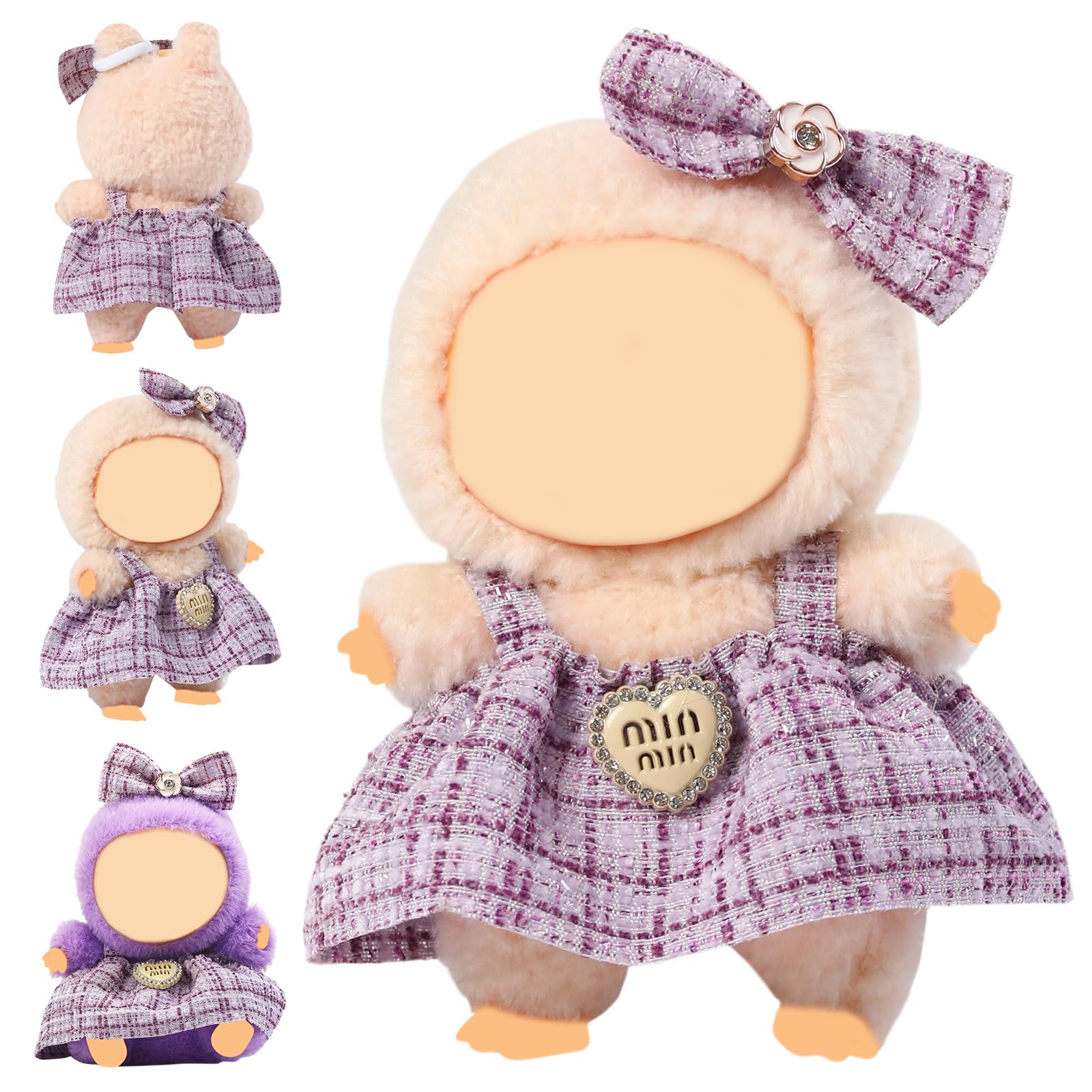 Clothes for Blind Box Dolls, Premium 2-Piece Dolls Accessories Set with Chic Bow Dress Outfit for 15-17cm Plush Blind Box Toy (Purple Set)