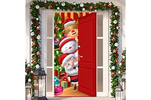 IMISHM Cute Christmas Door Covers Funny Christmas Door Decorations Christmas Front Door Decorations Cute Santa Christmas Background Holidays Hanging Door Banner for Christmas Winter Decorations