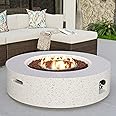 COSIEST 40.5-inch Outdoor Propane Fire Pit Coffee Table w Concrete Round Base Patio Heater, 50,000 BTU Stainless Steel Burner, Free Lava Rocks, Rain Cover