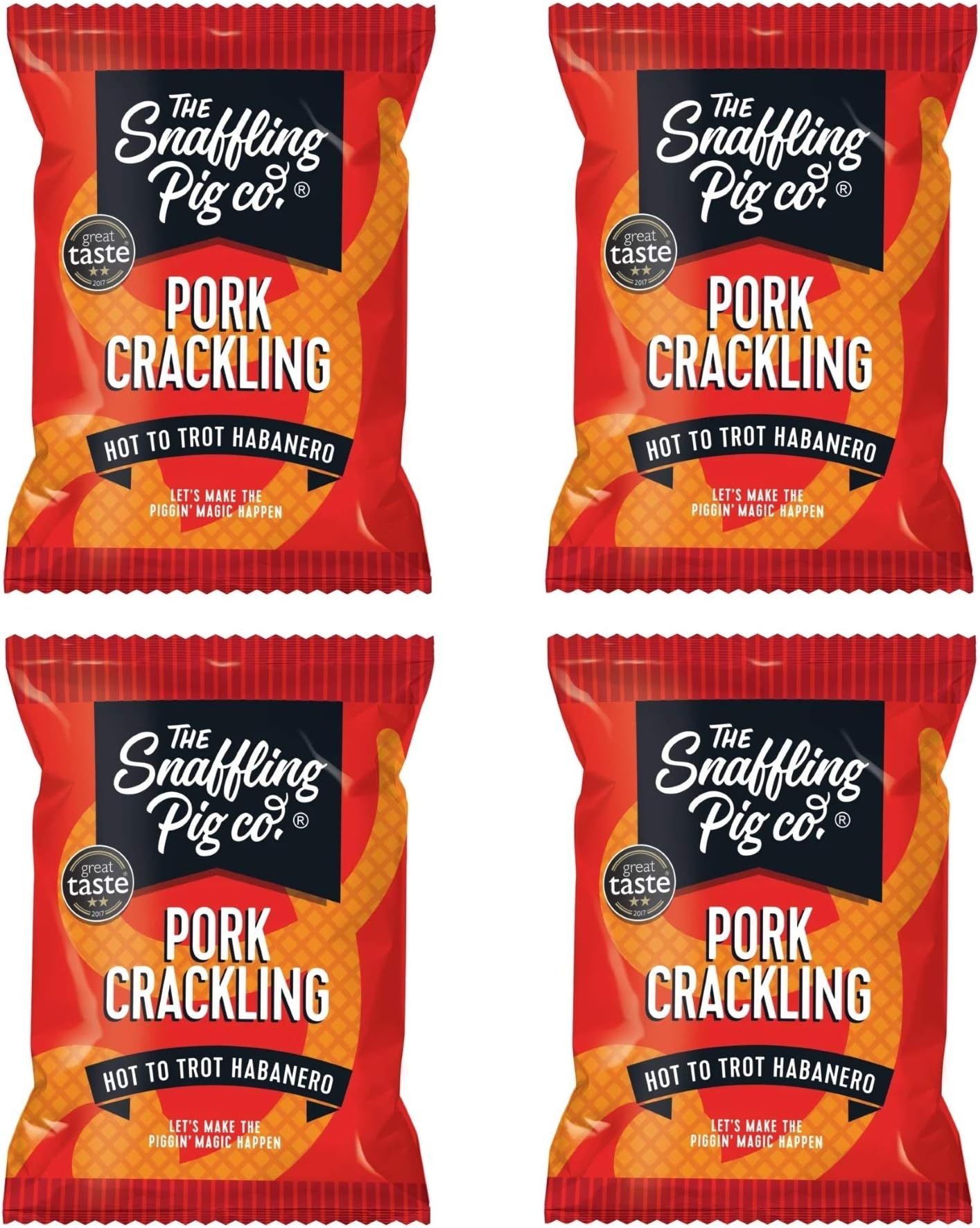 The Snaffling Pig Co Pig Pork Crackling Bag- Hot to Trot Habanero (Set of 4)