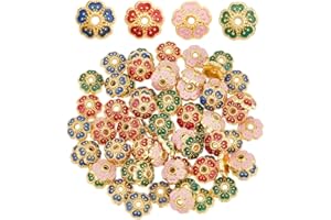 DICOSMETIC 80Pcs 4 Colors Enamel Flower Bead Cap Alloy Spacer Bead Caps Gold Plated Vintage Bead End Caps for Jewelry Making, Hole: 0.9mm
