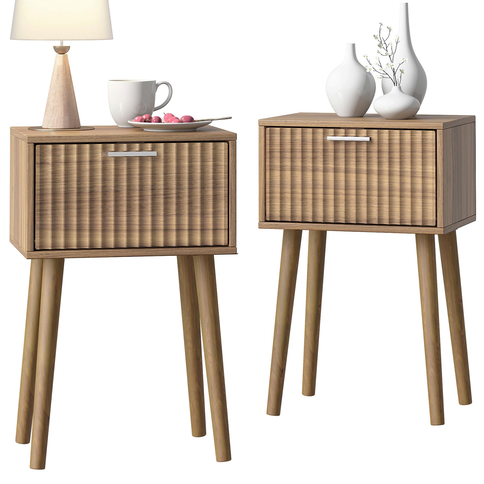 Photo 1 of **UNKNOWN IF MISSING PIECES**
LAATOOREE Nightstands Set of 2, Small Size Side End Table, Bedside Table with Fluted Door, Solid Wood Feet; for Bedroom, Small Bed