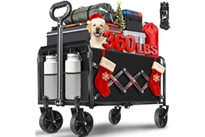 ARTIST'S DREAM Wagons Carts Foldable Collapsible Wagon with Wheels — Folding Utility Wagon Cart Portable for Camping,Sports,Groceries,Apartment & Travel | Collapsible Wagon for Storage & Shopping,360lbs,Black