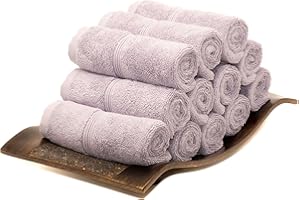 Mosobam 700 GSM Hotel Luxury Washcloths 13X13, Set of 12, Lavender Aura, Turkish Baby Bath Towel, Face Washcloth, Purple, Viscose Made from Bamboo - Turkish Cotton