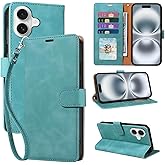 JHWVVTF for iPhone 16 Wallet Case,[RFID Blocking 4 Card Slots Holder] Soft PU Leather Folio Flip Cases,Wrist Strap,Shockproof Protective Stand Cover for iPhone 16 (Green)