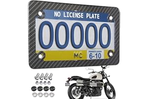 BGMVFK Motorcycle License Plate Frame, Carbon Fiber Stainless Steel Tag Holder Bracket with Screws Nuts Caps, 1 Pack for Moto Moped Motorbike Scooter Bike