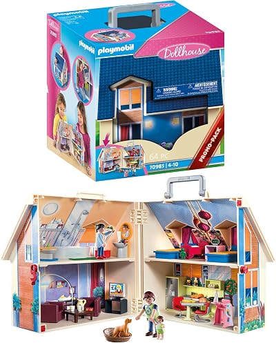 Playmobil 70985 City Life Take Along Doll House with 4 Rooms 64-Piece Set