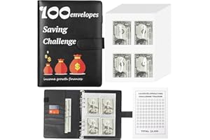 100 Envelopes Challenge Saving Binder, Hyperzoo A5 Money Saving Budget Binder with Cash Envelopes Money Binder for Planning and Saving $5,050 in 100 Days Black