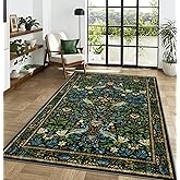 Rugalia Vintage Floral 5x7 Area Rug, Soft Washable Boho Rugs for Living Room Low Pile Non-Slip Flower Birds Bedroom Rug, Navy Blue Botanical Indoor Carpet for Nursery Playroom Dining Room