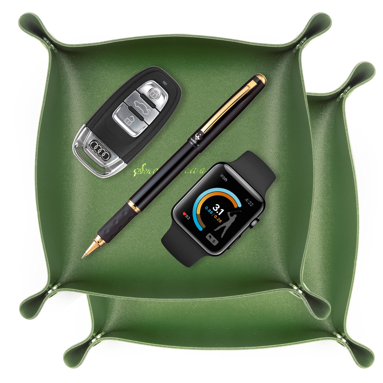 AIBAOBAO 2-Piece Leather Valet Tray Organizer - Catchall for Men's Jewelry, Keys, Coins, Phone, Wallet, Watch, Glasses - Entryway or Nightstand