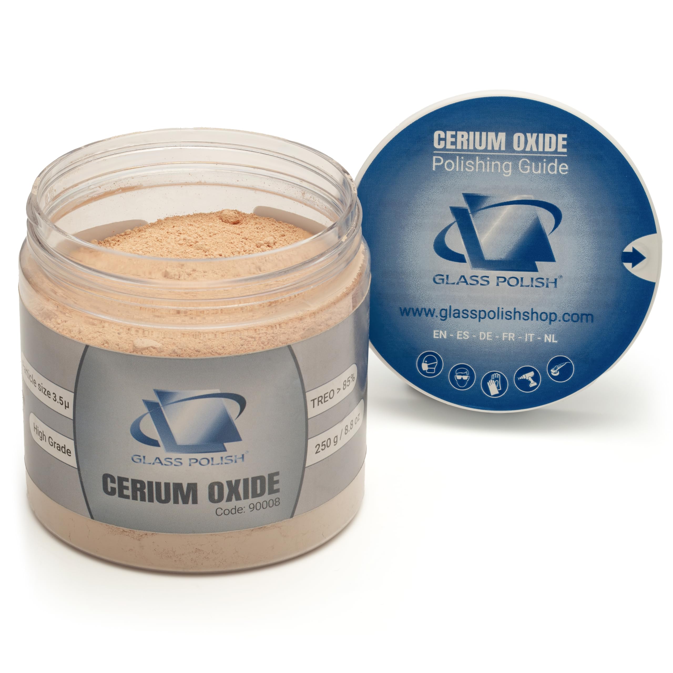 GLASS POLISH PRO Cerium Oxide Glass Polishing Powder – 250g High-Grade 85% Pure Suspension-Treated Formula, 3.5 Micron for Glass Scratch Removal, Windscreen Polishing and Restoration