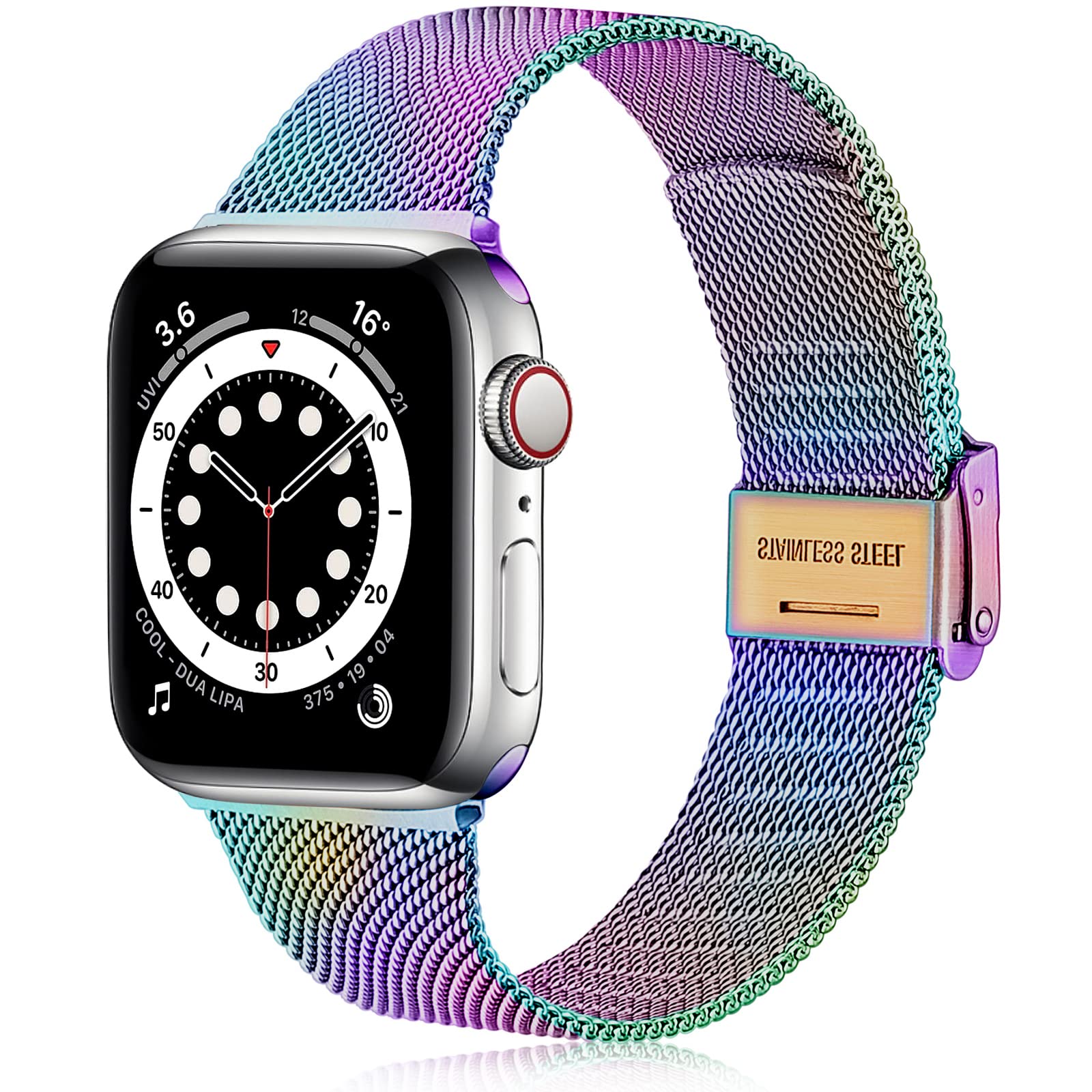 Ouwegaga Compatible With Apple Watch Strap 38mm 40mm 41mm 42mm 44mm 45mm, Stainless Steel Metal Straps Compatible with iWatch Strap Series 10 9 8 7 6 5 4 3 2 1 SE Ultra 2, 38mm/40mm/41mm Colorful