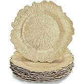 WUWEOT 12 Pack Gold Charger Plates, 12.7" Round Plastic Reef Plate Chargers with Flora Reef Design for Wedding Dinner Party D