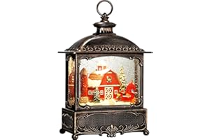 Priddop Barn Snow Globe Christmas Snow Globe Lantern with Timer & Music, USB & Battery Powered - Red Barn Silo Chair Bird Squirrel - 12 inch (Barn)