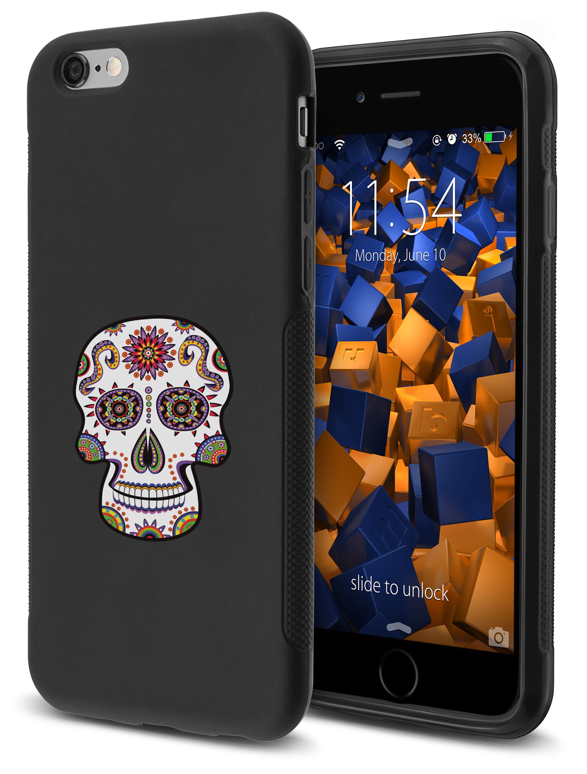 mumbi Case Compatible with iPhone 6 / 6S Mobile Phone Case Double Grip with Calavera Motif White Colourful Black