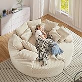 78-inch Oversized Round Chaise Lounge Chair Indoor, Convertible Folding Sofa Bed w/ 10 Pillows, Fluffy Corduroy Boneless Comp