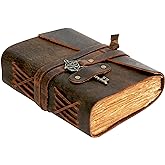 LEATHER VILLAGE Leather Bound Vintage Journal for Women & Men - 200 Pages of Handmade Deckle Edges Watercolor Paper - Antique Lock Closure - Book of Shadow - Rustic Mocha Brown - 7X5 Inches