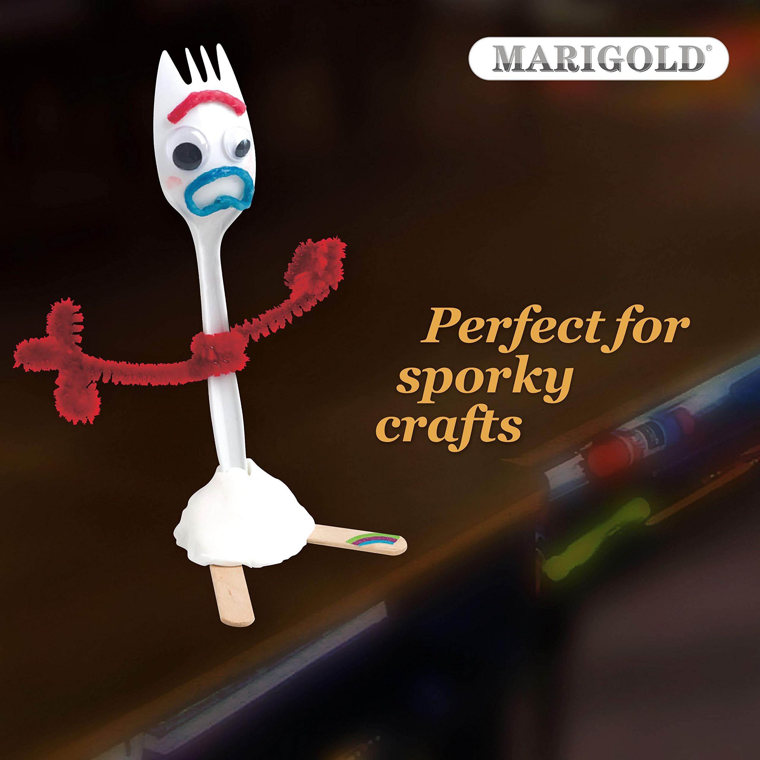 Heavy-weight Disposable Sporks 300Pk BPA-Free - MARIGOLD Recyclable cutlery, Eco-Friendly and Kid-Safe Utensils, Great for School Lunch, Picnics or Restaurant and Party Supply Spoons and Forks