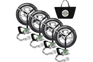 STARLEAPARTS Ratchet Car Tie Down Straps - 10,000LB Break Strength, 4 Pack 2" x 96 Car Trailer Tie Down Straps with G70 Chain Anchors, Wheel Tie Down Straps for UTV, Truck, Cars, Trailers（Black）