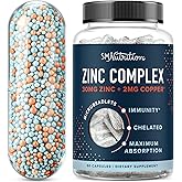 Zinc Supplement Microbeadlets with Copper for Immune Support | Highly Absorbable Zinc Bisglycinate & Orotate with 2mg Chelated Copper + Vitamin B6 | Vegan, Gluten-Free | 60 Capsules (2 Month Supply)