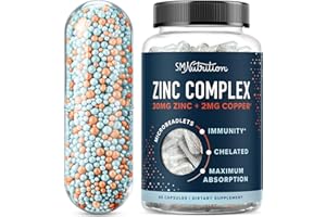 SMNUTRITION Zinc Supplement Microbeadlets with Copper for Immune Support | Highly Absorbable Zinc Bisglycinate & Orotate with 2mg Chelated Copper + Vitamin B6 | Vegan, Gluten-Free | 60 Capsules (2 Month Supply)