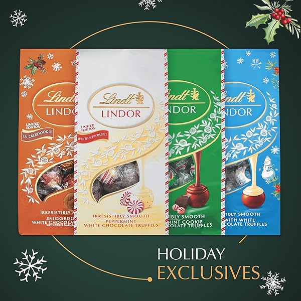 LINDT LINDOR HOLIDAY ASSORTED CHOCOLATE CANDY TRUFFLES WITH SMOOTH, MELTING TRUFFLE CENTER, 15.2 OZ. BAG