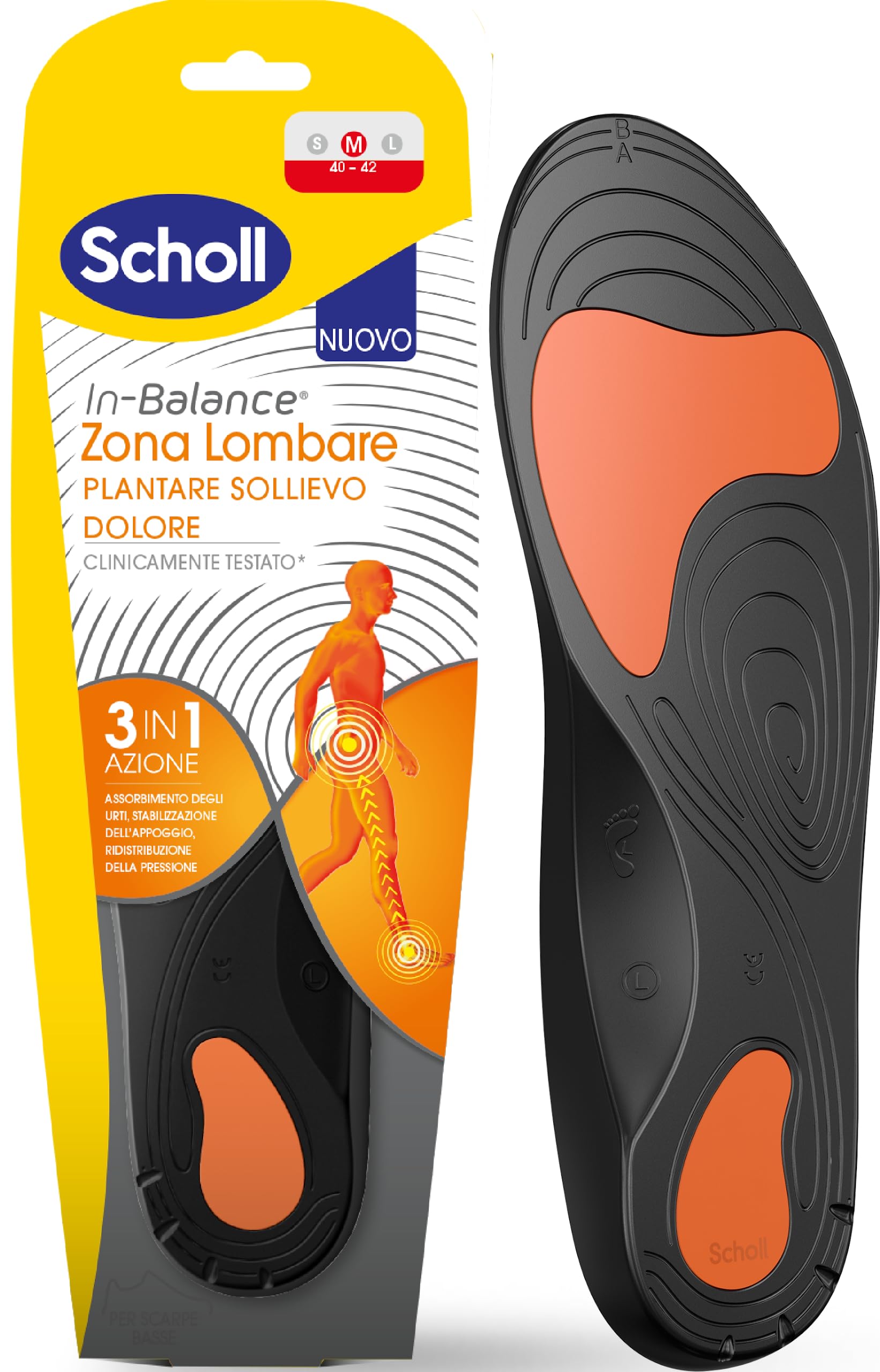 Scholl in-Balance Lower Back Pain Relief Insoles with Dual Layer Shock Absorbing Gel with Flexible Lumbar Support, Size M (UK 8-10), 1 Pair