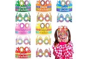 CONTAINLOL 48 Pcs 100 Days of School Party Supplies 100th Day of School Crown Bulk Rhinestone Star Eyewear Glasses and Crowns 100 Days School Paper Party Hats and Eyeglasses for Kids School Classroom Decoration