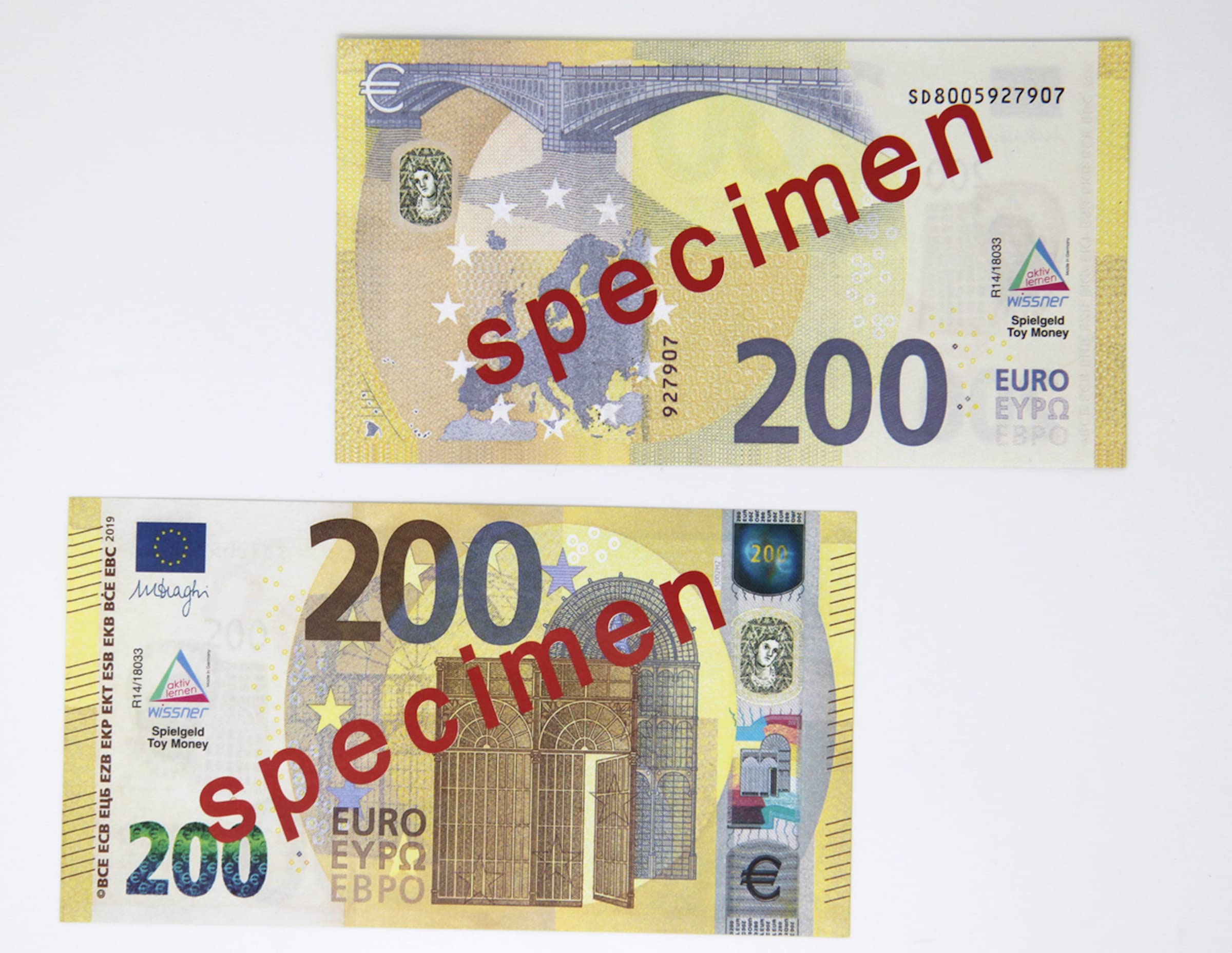 WISSNER® 100 x 200 Euro Play Money Banknotes – Educational Money for Children to Learn and Play