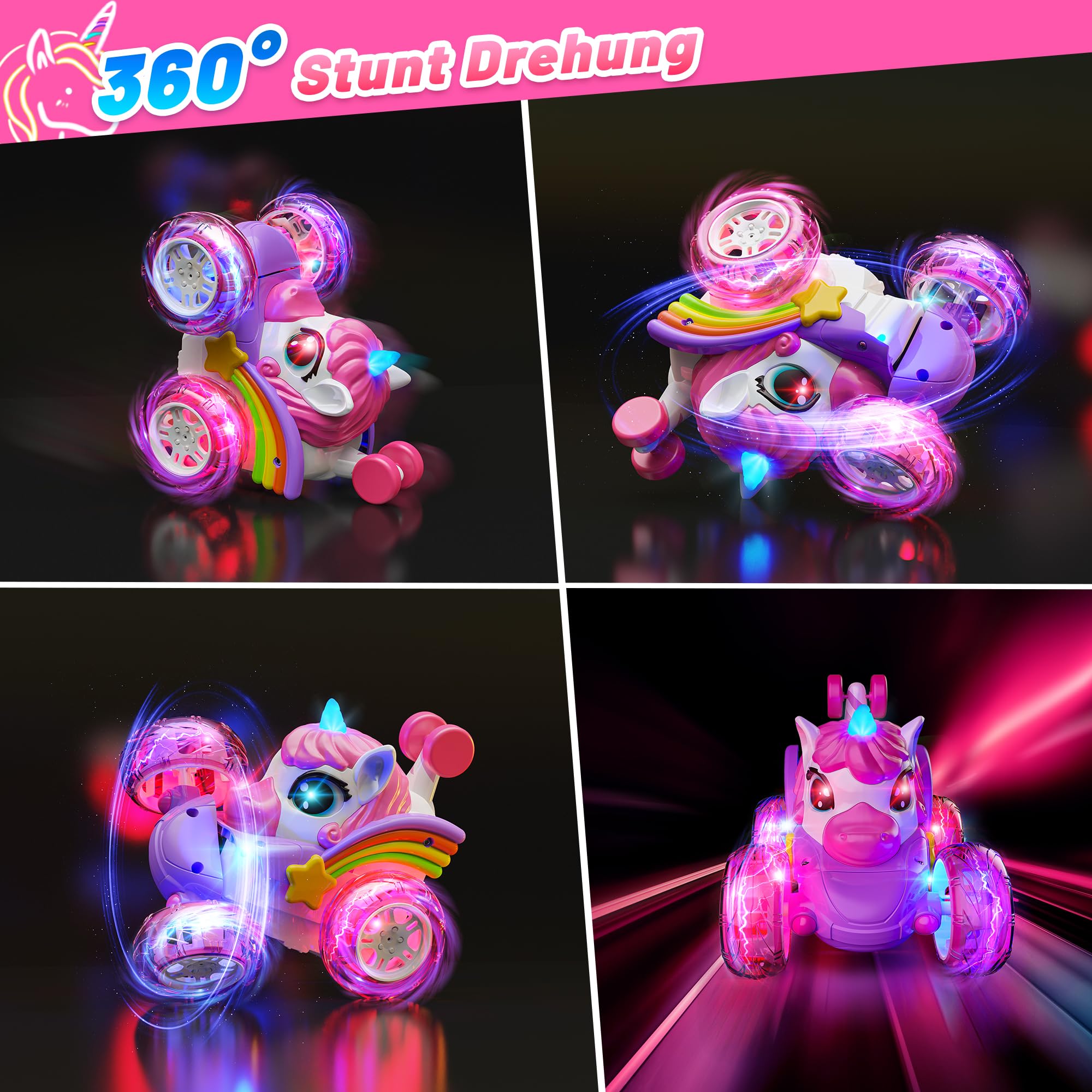 Hot Bee Einhorn LED RC Auto, Ferngesteuertes Spielzeug für Mädchen 3–6 3
