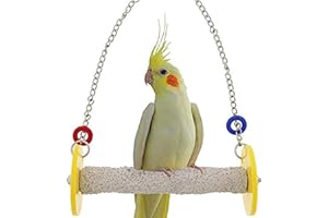 Sweet Feet and Beak Roll Bird Swing - Pumice Perch Bird Toys Trims Nails and Beaks, Safe and Non-Toxic Bird Cage Accessories for Small and Large Birds, Swinging Toys Birds Will Love, Small 7.5 Inches