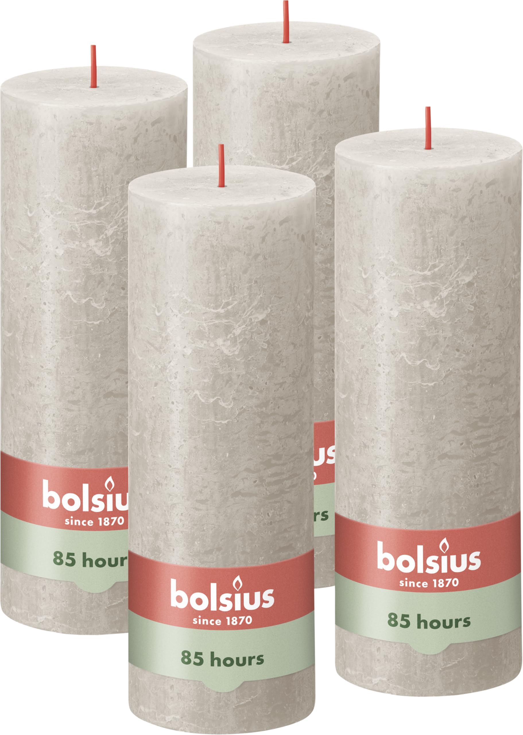 Bolsius Rustic Pillar Candle - Light Grey - Pack of 4 - Long Burning Time of 85 Hours - Household Candle - Interior Decoration - Unscented - Natural Vegan Wax - No Palm Oil - 19 x 7 cm — image 1