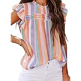 SHEWIN Womens Summer Crewneck Tank Tops Casual Ruffle Sleeveless Tops Shirts