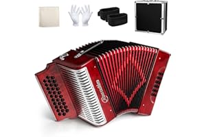 ROWADTIM Accordion - 31 Key Diatonic, 12 Bass Buttons (G/C/F Tuning), Push-Pull Isochord Design, Beginner-Friendly Adult Set with Case, Gloves & Cleaning Wipes (red)