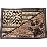 USA American Flag w/Dog Tracker Paw Embroidered Applique Hook & Loop Patch (Browm)