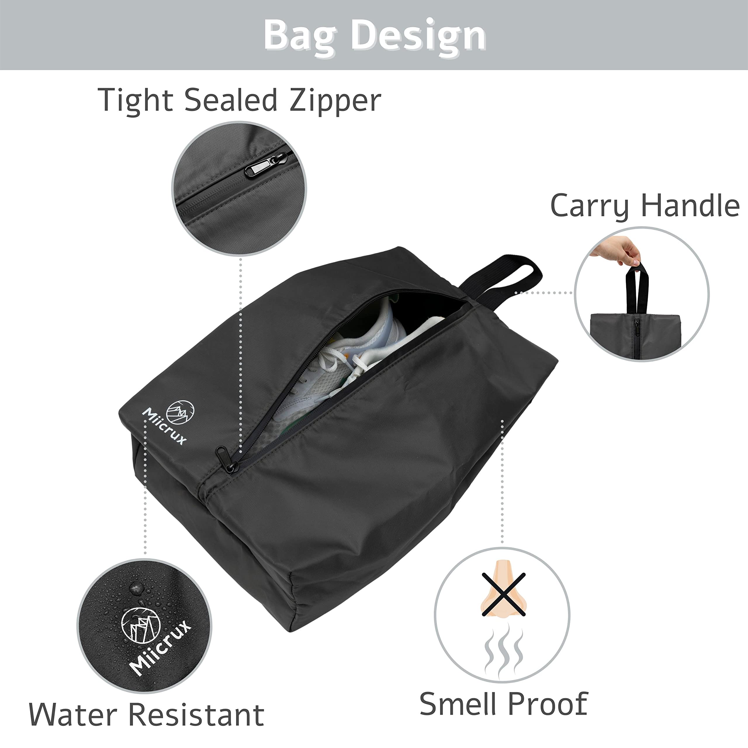 Travel Shoe Bag, Odor Absorbing Bag, Water Resistant, Shoe Storage, Organizer Shoe Pouch with Zipper for Men and Women