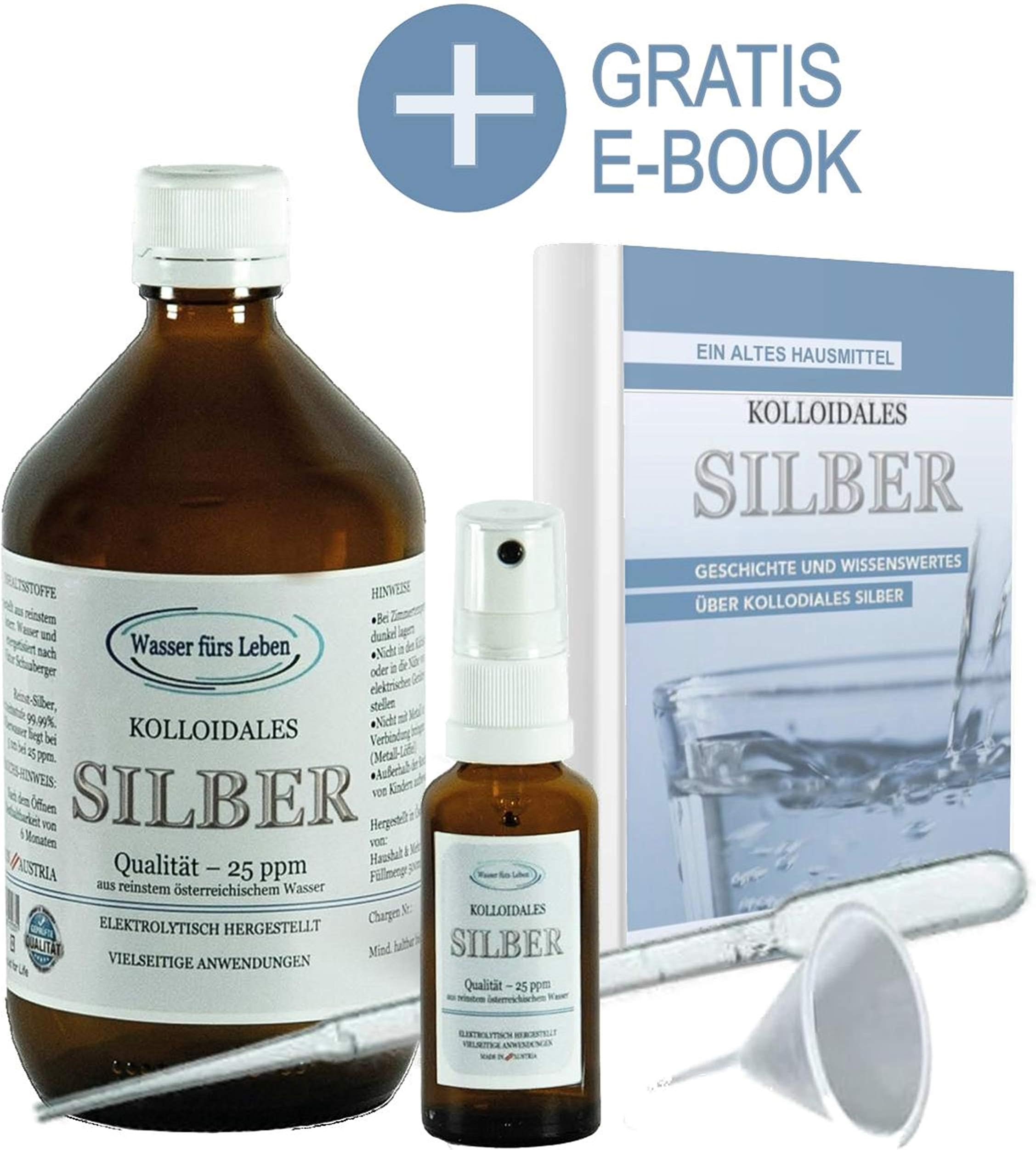 Liquid for Life® Colloidal Silver 25ppm - 500ml Silver Water - in Radiation Protection Packaging - Including 30ml Spray Bottle & Accessories - Free E-Book