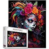 Sugar Skull Woman Portrait Jigsaw Puzzle 1000 Pieces Puzzles for Adults, Graffiti Women Halloween Jigsaw Puzzles for Challenging Family Activity Games DIY Puzzle for Home Wall Decor - 20 x 27 Inches