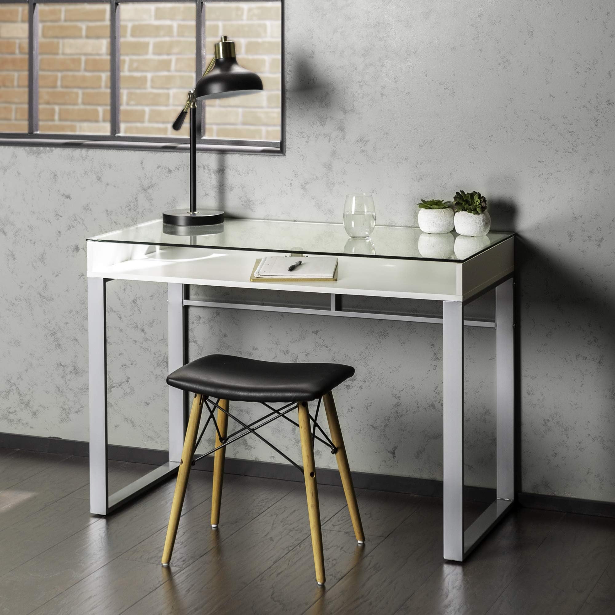 Eden Bridge Designs Computer Desk with Storage, MDF, White, 107 cm