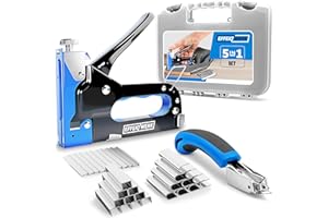 E•Werk - 5-in-1 Staple Gun Set - Heavy-Duty Stapler w/ 1500 Staples & Staple Remover for Wood, Fabric, Carpet & Wire Mesh - H