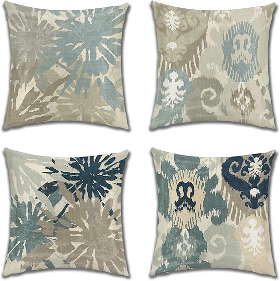 Artscope Cushion Covers, Set of 4 Cotton Linen Decorative Square