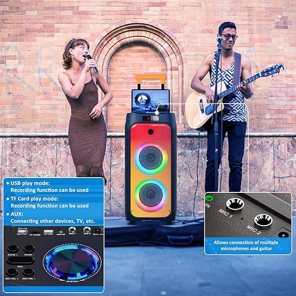 HWWR KARAOKE MACHINE WITH 2 WIRELESS MICROPHONES, BIG BLUETOOTH PARTY SPEAKER WITH 500W PEAK POWER FOR ADULTS, PA SYSTEM WITH ROLLING WHEELS AND TROLLEY, PERFECT FOR OUTDOOR, HOME PARTY, GATHERINGS