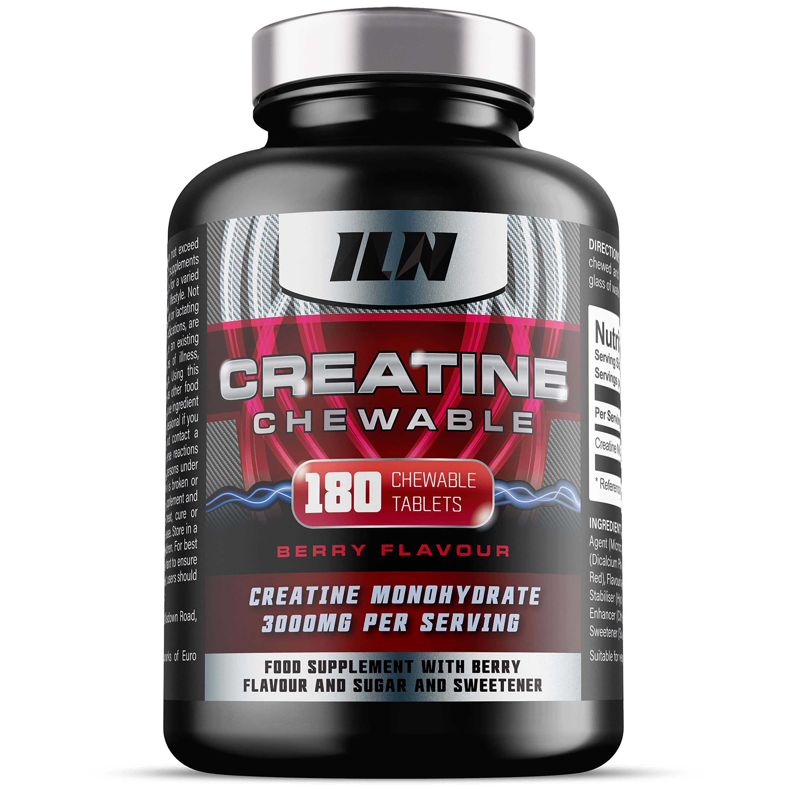 Chewable Creatine Tablets (Berry Flavour) - 3000mg Chewable Creatine Monohydrate Tablets - Creatine Chews - 180 Tablets