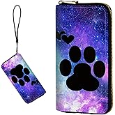 DIGTIALL Women's RFID Blocking Wallet PU Leather Slim Bifold Wristlet Clutch with Large Capacity,16 Card Slots & Zipper Coin Purse Pocket Ladies Travel Purse Wristlet,Dog Paw Print