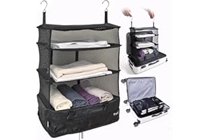 Grand Fusion Stow-N-Go Travel Luggage Organizer – Portable Hanging Travel Shelves, Carry-On Closet Organizer, Hanging Packing Cubes, Collapsible Carry-On Organizer for Cruises & Hotels. Black - XL