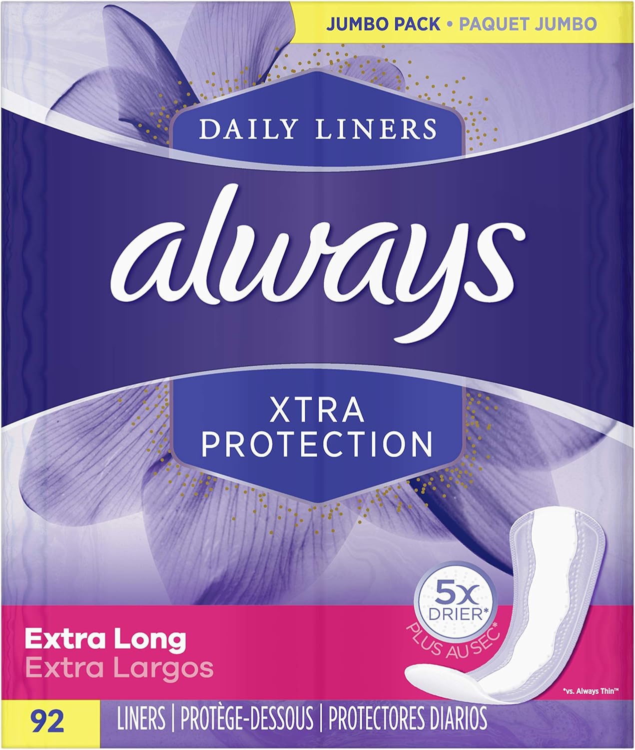 Always Xtra Protection Daily Liners Extra Long Unscented, 92 Count: Health & Personal Care