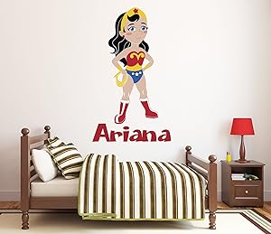 Pinkie Penguin Wonder Woman Wall Decal Custom Name Baby Girl Kids Decor Personalized Nursery Gift Vinyl Art Vinyl