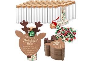 Honeydak 100 Set Christmas Magical Reindeer Food Glass Jars Elk Shaped Paper Card Tags and Bells Velvet Rope Reindeer Food Kit Christmas Eve Gift for Holiday Xmas Party Supply Stocking Filler Present
