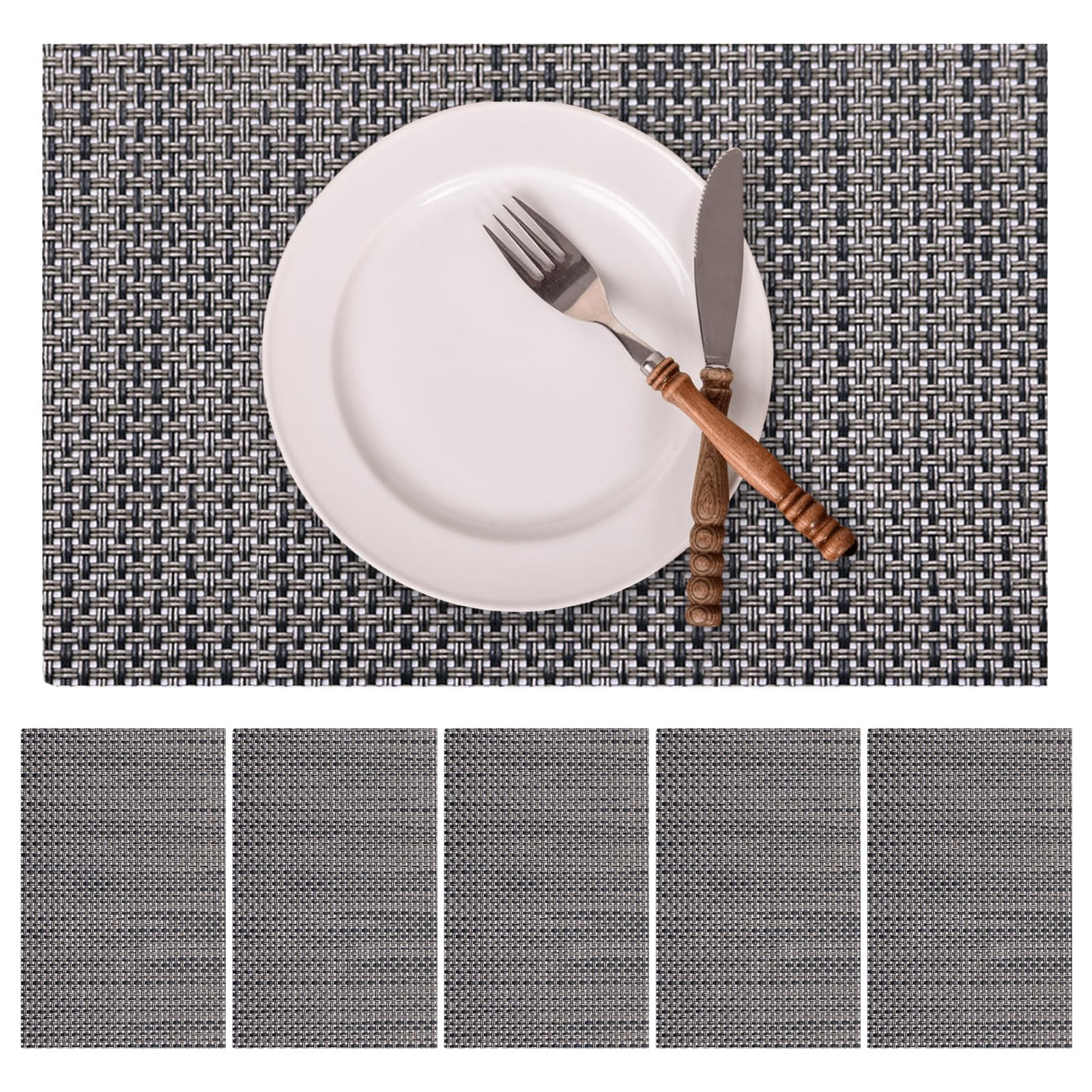 marysgift Grey Placemats Place Mats Set of 6 Table Mat Easy to Clean Non Slip Heat Resistant Dining Table Mats Washable Vinyl Placemat 30CM x 45CM, (Dark Grey A)